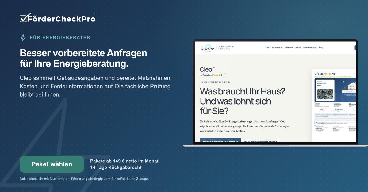 Banner für Energieberater: Besser vorbereitete Anfragen für Ihre Energieberatung.