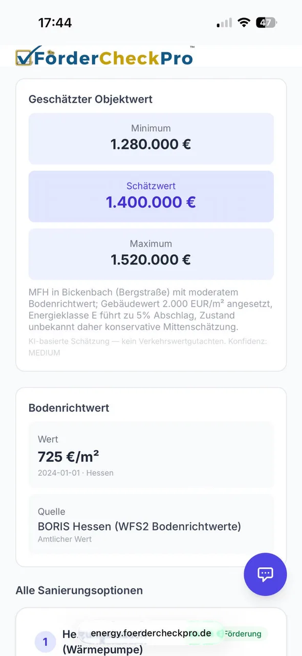 Objektwert mit Bodenrichtwert