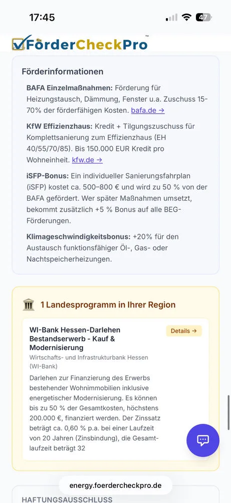 Förderinformationen mit Quellenangabe und Datum