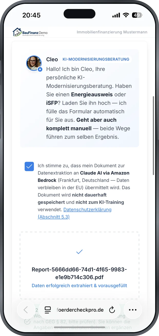 Cleo führt durch die Gebäude- und Dokumentenerfassung