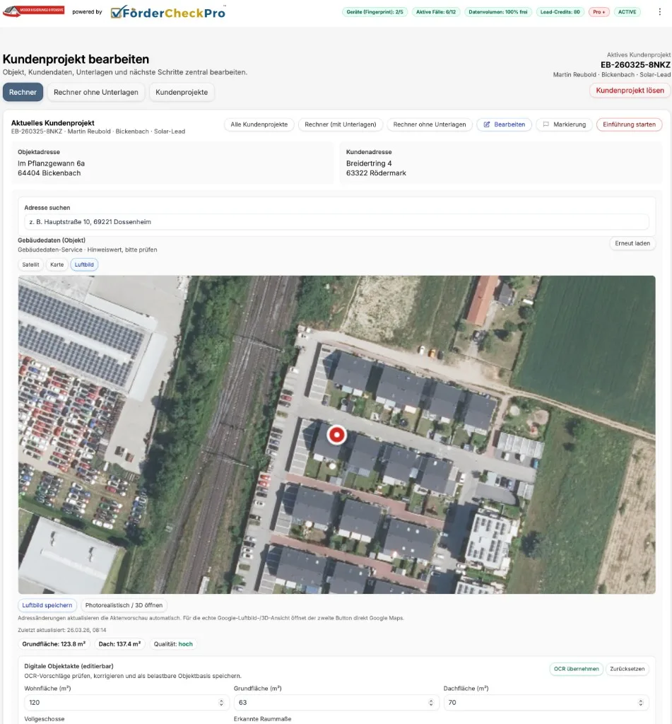 FörderCheckPro Projektakte: Vorgänge, Dokumente und Kundendaten in einem System